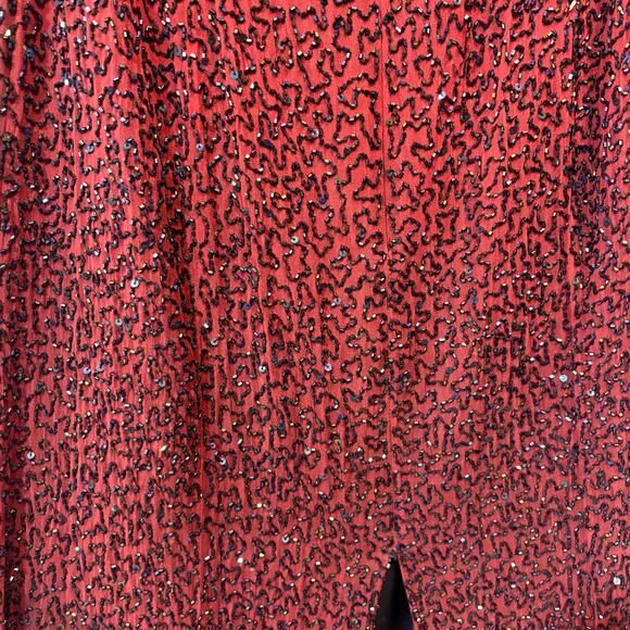 VTG Y2K Red Ombré Beaded Gown Dress Lg Strappy Open Back Fairy Vampy Whimsigoth - Picture 12 of 16